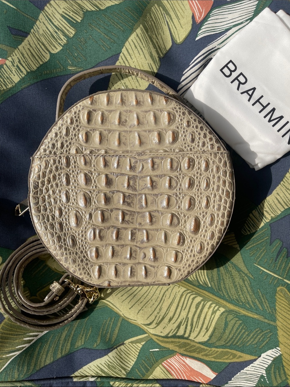 Brahmin Cream Croc-Embossed Round Top-Handle Mini Bag - Picture 8 of 14